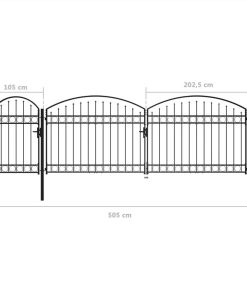 Garden Fence Gate With Arched Top Steel 2x5 M Black -Room Garden Fence Gate with Arched Top Steel 2x5 m Black 514524 4