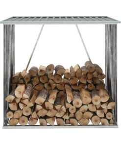 Garden Log Storage Shed Galvanised Steel 163x83x154 Cm Grey