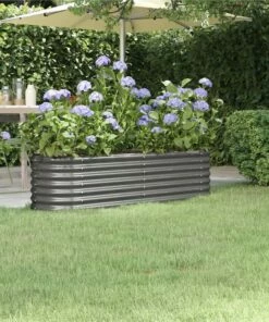 Garden Planter Powder-coated Steel 152x40x36 Cm Grey