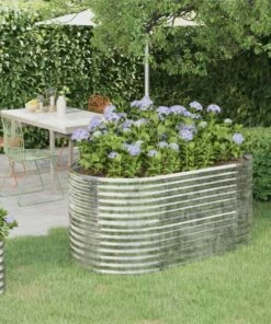 Garden Planter Powder-coated Steel 152x80x68 Cm Silver