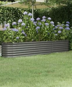 Garden Planter Powder-coated Steel 224x40x36 Cm Grey