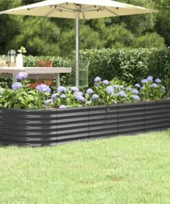 Garden Planter Powder-coated Steel 224x80x36 Cm Anthracite
