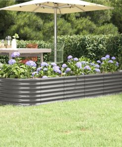 Garden Planter Powder-coated Steel 224x80x36 Cm Grey