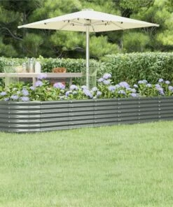 Garden Planter Powder-coated Steel 296x80x36 Cm Grey