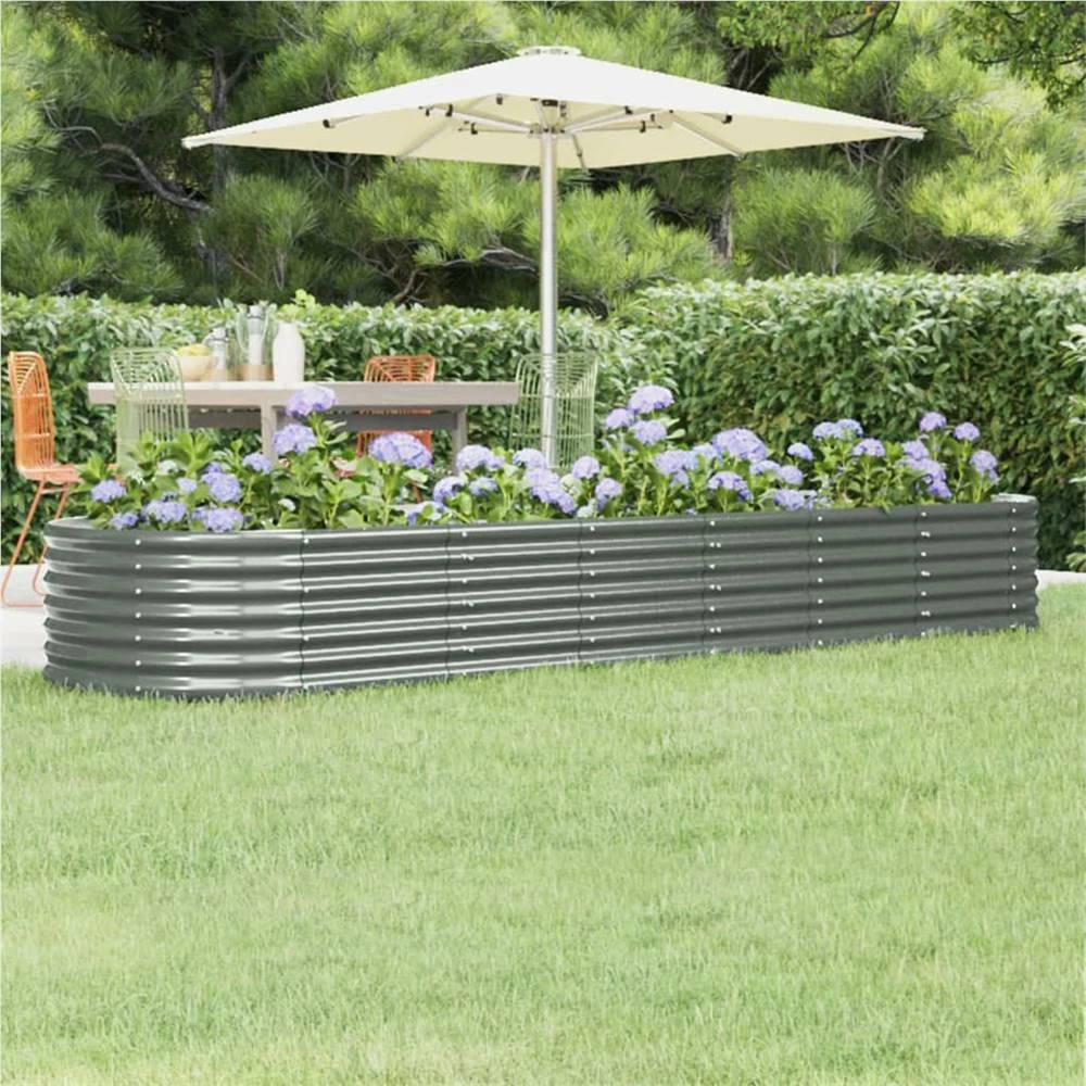 Garden Planter Powder-coated Steel 296x80x36 Cm Grey