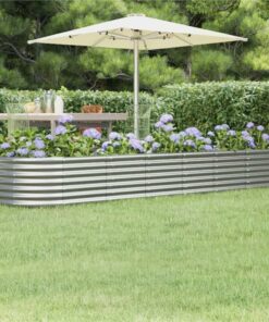Garden Planter Powder-coated Steel 296x80x36 Cm Silver