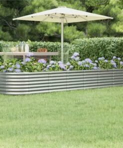 Garden Planter Powder-coated Steel 296x80x36 Cm Silver