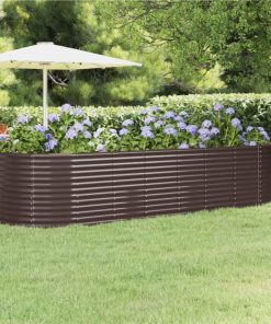 Garden Planter Powder-coated Steel 322x100x68 Cm Brown