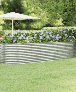 Garden Planter Powder-coated Steel 322x100x68 Cm Silver