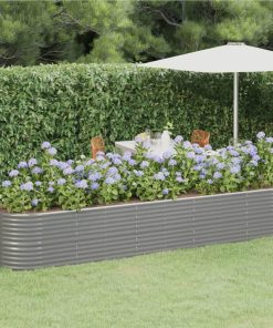 Garden Planter Powder-coated Steel 368x80x68 Cm Grey