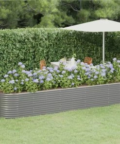 Garden Planter Powder-coated Steel 368x80x68 Cm Grey