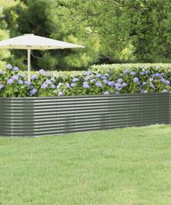 Garden Planter Powder-coated Steel 396x100x68 Cm Grey