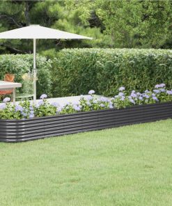 Garden Planter Powder-coated Steel 440x80x36 Cm Anthracite