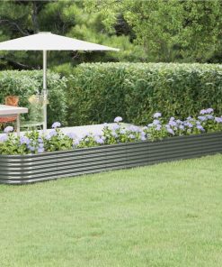 Garden Planter Powder-coated Steel 440x80x36 Cm Grey
