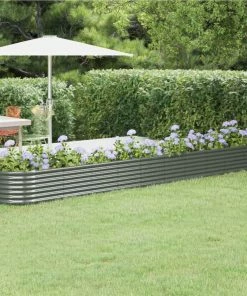 Garden Planter Powder-coated Steel 440x80x36 Cm Grey