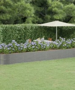 Garden Planter Powder-coated Steel 584x140x68 Cm Grey