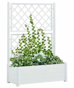 Garden Planter With Trellis 100x43x142 Cm PP White