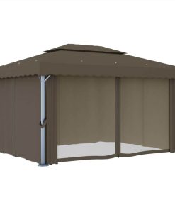 Gazebo With Curtain 4x3 M Taupe Aluminium -Room Gazebo with Curtain 4x3 m Taupe Aluminium 458268 2