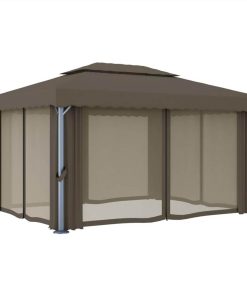 Gazebo With Curtain 4x3 M Taupe Aluminium -Room Gazebo with Curtain 4x3 m Taupe Aluminium 458268 3