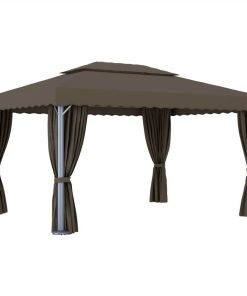 Gazebo With Curtain 4x3 M Taupe Aluminium -Room Gazebo with Curtain 4x3 m Taupe Aluminium 458268 4