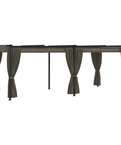 Gazebo With Curtains 6x3 M Taupe Steel