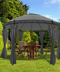 Gazebo With Curtains Round 3.5x2.7 M Anthracite