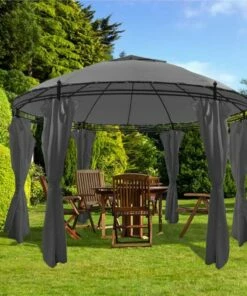 Gazebo With Curtains Round 3.5x2.7 M Anthracite