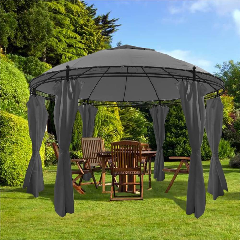 Gazebo with Curtains Round 3.5x2.7 m Anthracite Gazebo With Curtains Round 3.5x2.7 M Anthracite -Room Gazebo with Curtains Round 3 5x2 7 m Anthracite 487668 0