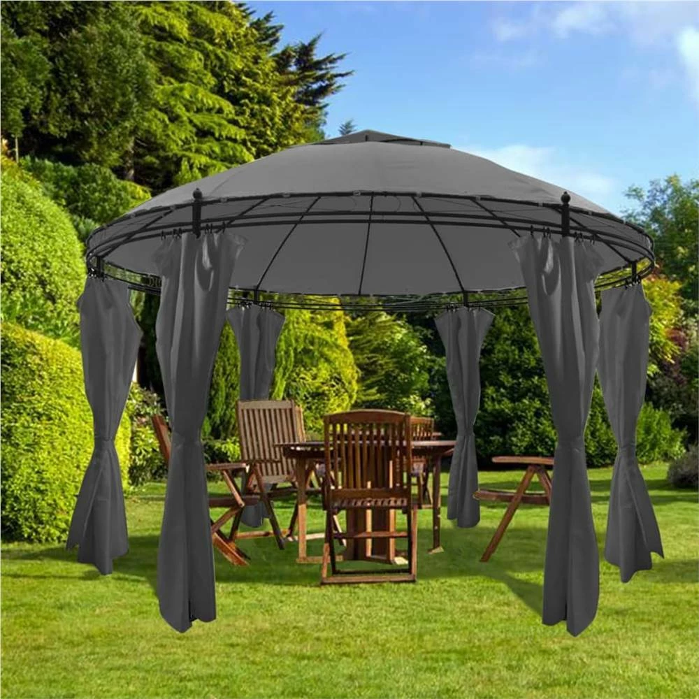 Gazebo With Curtains Round 3.5x2.7 M Anthracite
