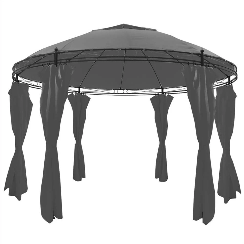 Gazebo With Curtains Round 3.5x2.7 M Anthracite - Image 2