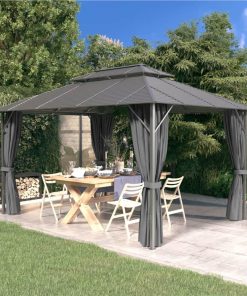 Gazebo With Sidewalls&Double Roof 3x4 M Anthracite