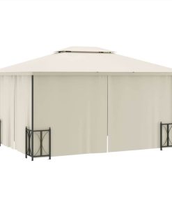 Gazebo With Sidewalls&Double Roofs 3x4 M Cream -Room Gazebo with Sidewalls Double Roofs 3x4 m Cream 515812 4