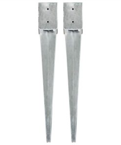 Ground Spikes 2 Pcs Silver 10x10x76 Cm Galvanised Steel