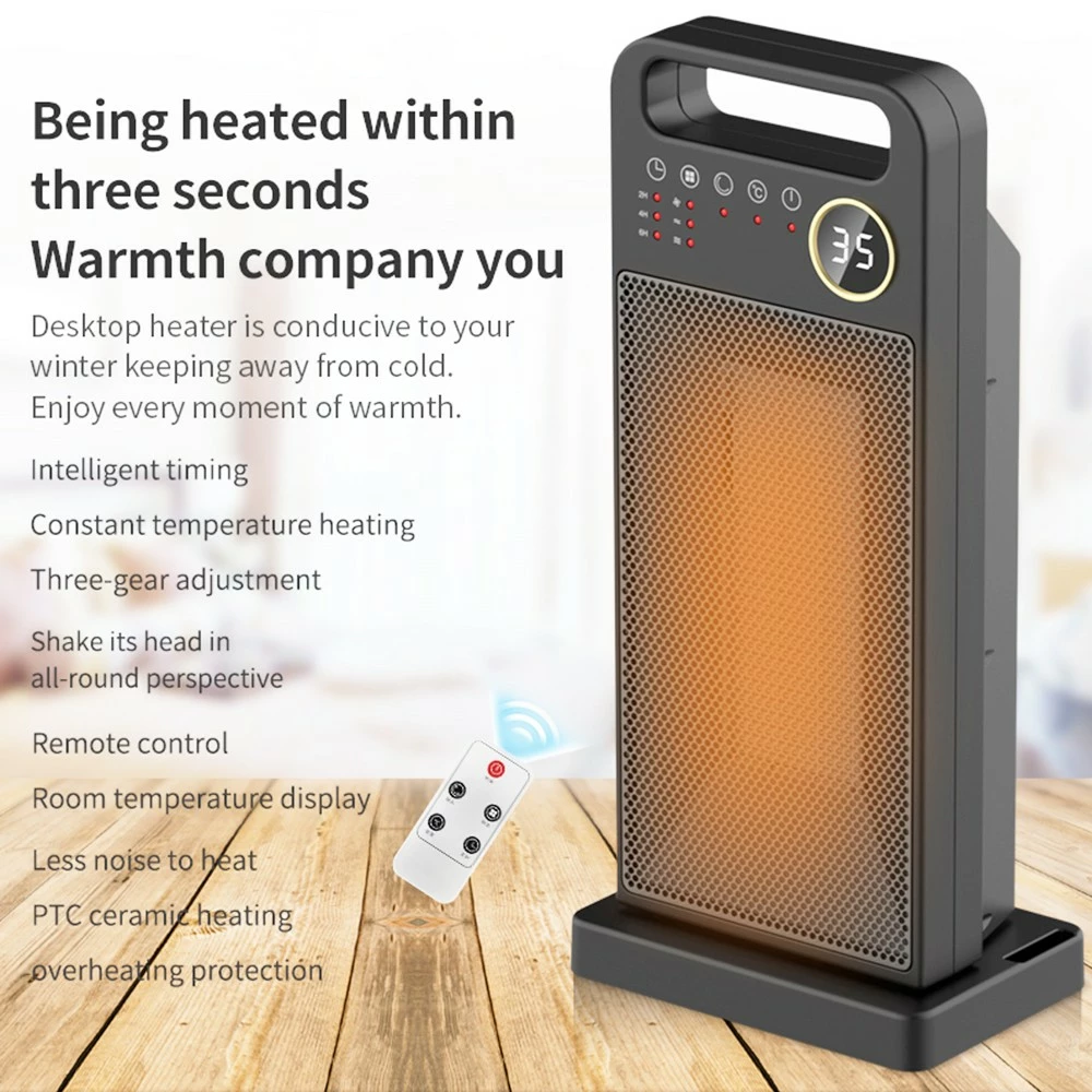 HQ-YND-2000D 2000W Desktop Vertical Electric Heater, PTC Ceramic Space Heater, 60 Degree Rotating, Remote Control - UK Plug - Image 3