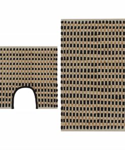 Hand-Woven Jute Bathroom Mat Set Fabric Natural And Black