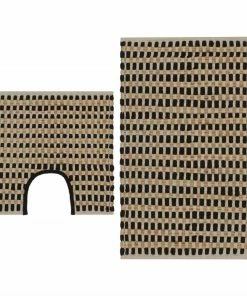 Hand-Woven Jute Bathroom Mat Set Fabric Natural And Black