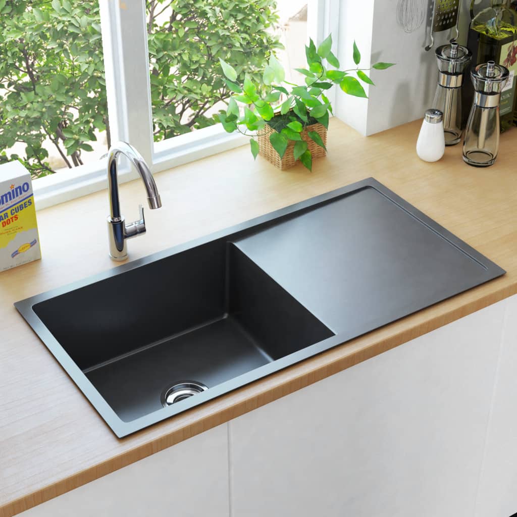 Handmade Kitchen Sink with Strainer Black Stainless Steel Handmade Kitchen Sink With Strainer Black Stainless Steel -Room Handmade Kitchen Sink with Strainer Black Stainless Steel 428220 0