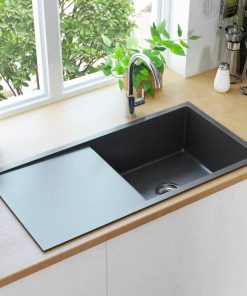 Handmade Kitchen Sink With Strainer Black Stainless Steel 4 Handmade Kitchen Sink With Strainer Black Stainless Steel -Room Handmade Kitchen Sink with Strainer Black Stainless Steel 428220 2