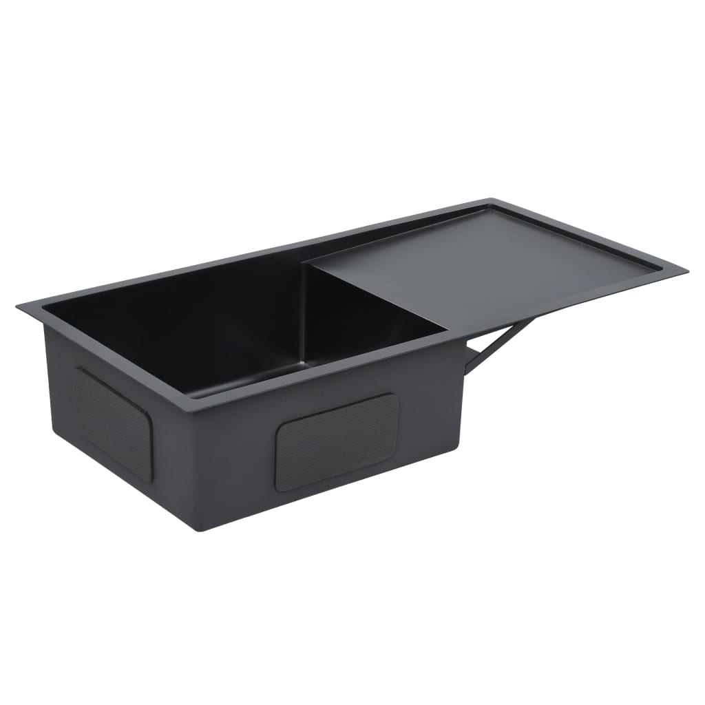 Handmade Kitchen Sink with Strainer Black Stainless Steel Handmade Kitchen Sink With Strainer Black Stainless Steel -Room Handmade Kitchen Sink with Strainer Black Stainless Steel 428220 4