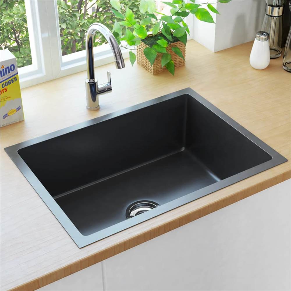 Handmade Kitchen Sink with Strainer Black Stainless Steel Handmade Kitchen Sink With Strainer Black Stainless Steel -Room Handmade Kitchen Sink with Strainer Black Stainless Steel 445270 0