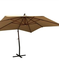 Hanging Parasol With Wooden Pole 300 Cm Taupe