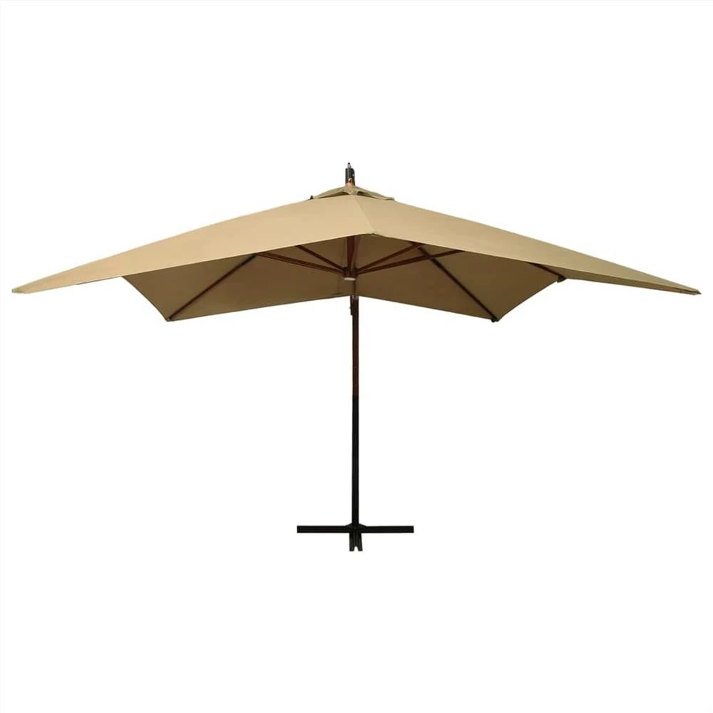 Hanging Parasol With Wooden Pole 300 Cm Taupe - Image 2