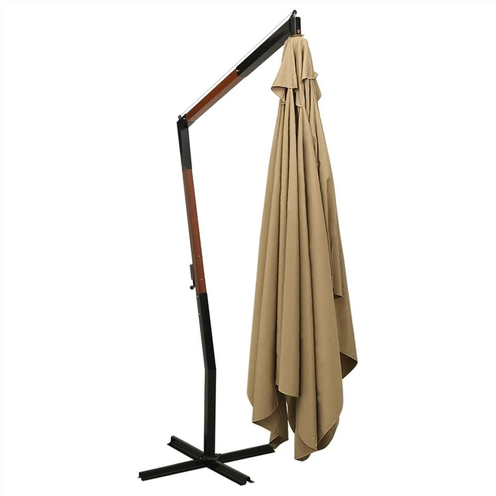 Hanging Parasol With Wooden Pole 300 Cm Taupe - Image 4