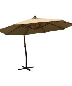 Hanging Parasol With Wooden Pole 350 Cm Taupe