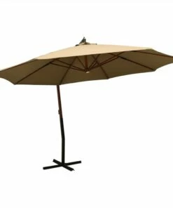 Hanging Parasol With Wooden Pole 350 Cm Taupe