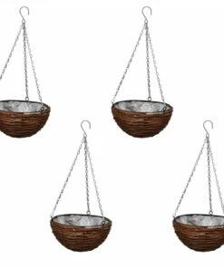 Hanging Round Willow Basket 4 Pcs With Liner & Chain