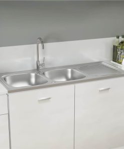 Kitchen Sink With Double Sinks Silver 1200x500x155 Mm Stainless Steel
