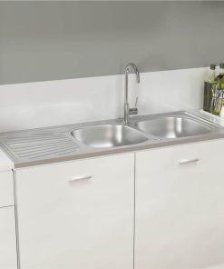 Kitchen Sink With Double Sinks Silver 1200x500x155 Mm Stainless Steel -Room Kitchen Sink with Double Sinks Silver 1200x500x155 mm Stainless Steel 461760 2