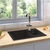 Kitchen Sink With Overflow Hole Double Basins Black Granite