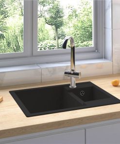 Kitchen Sink With Overflow Hole Double Basins Black Granite